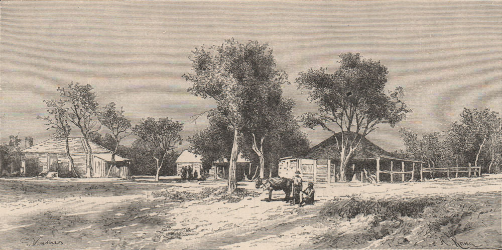 QUEENSLAND. Village on Darling Downs. Australia 1882 old antique print picture